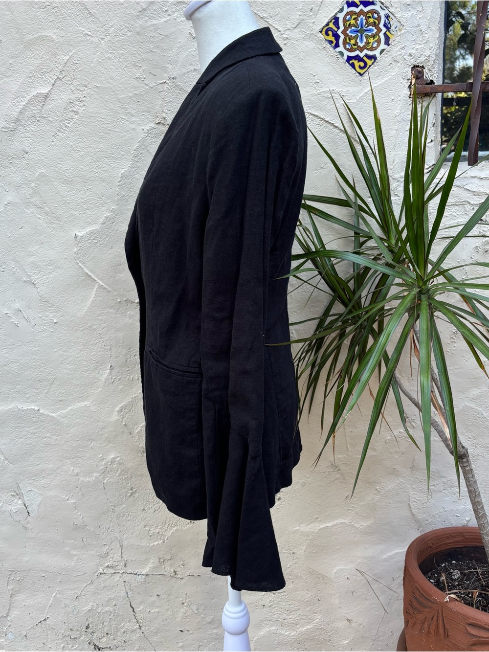 Free People Classic Black Women's Linen Blazer Jacket - Picture 3 of 9